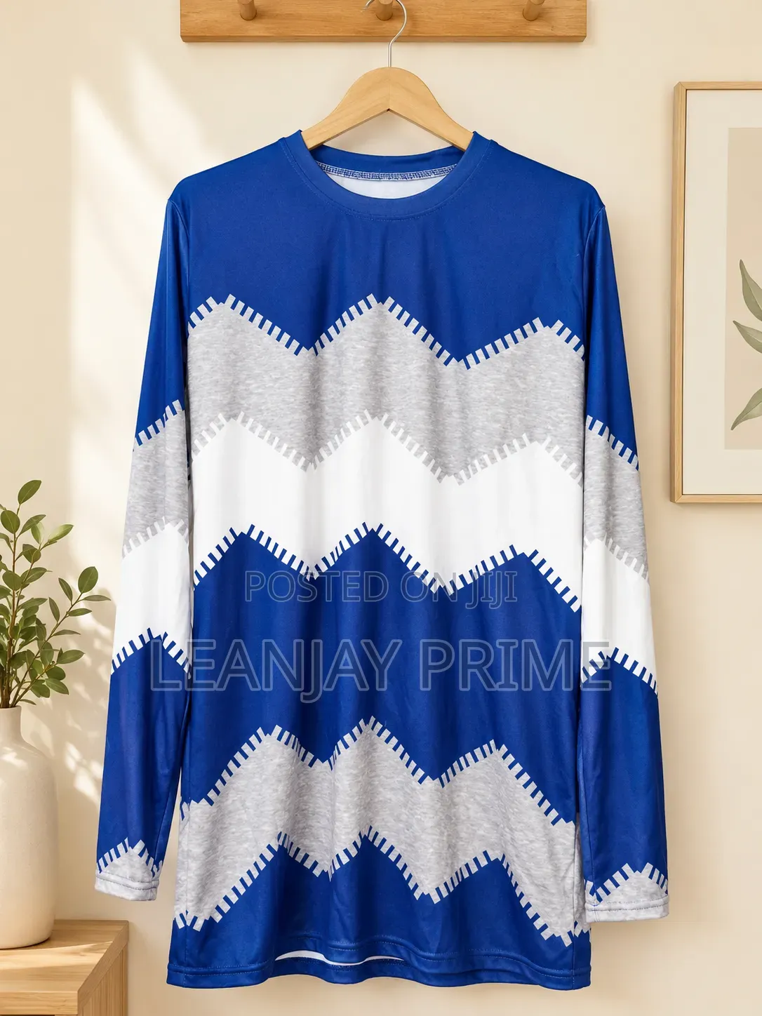 Elegant Long-Sleeve Bodycon Dress – Blue/Grey/White