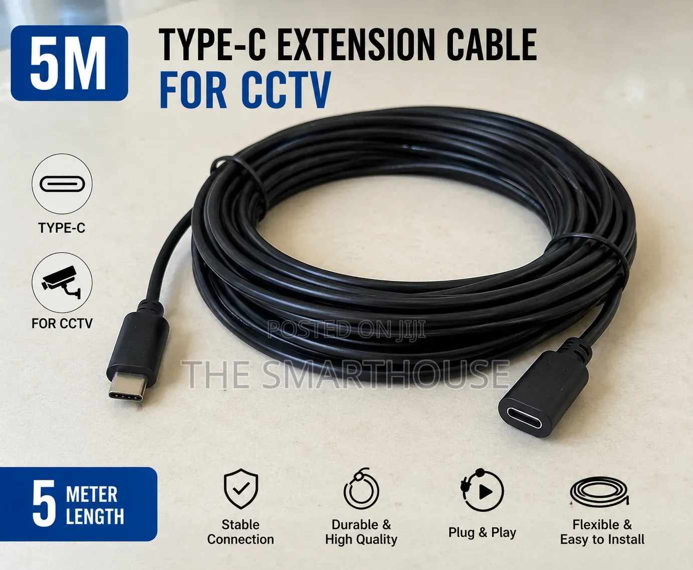 5m Type-c Extension Cable For Solar Security Cameras