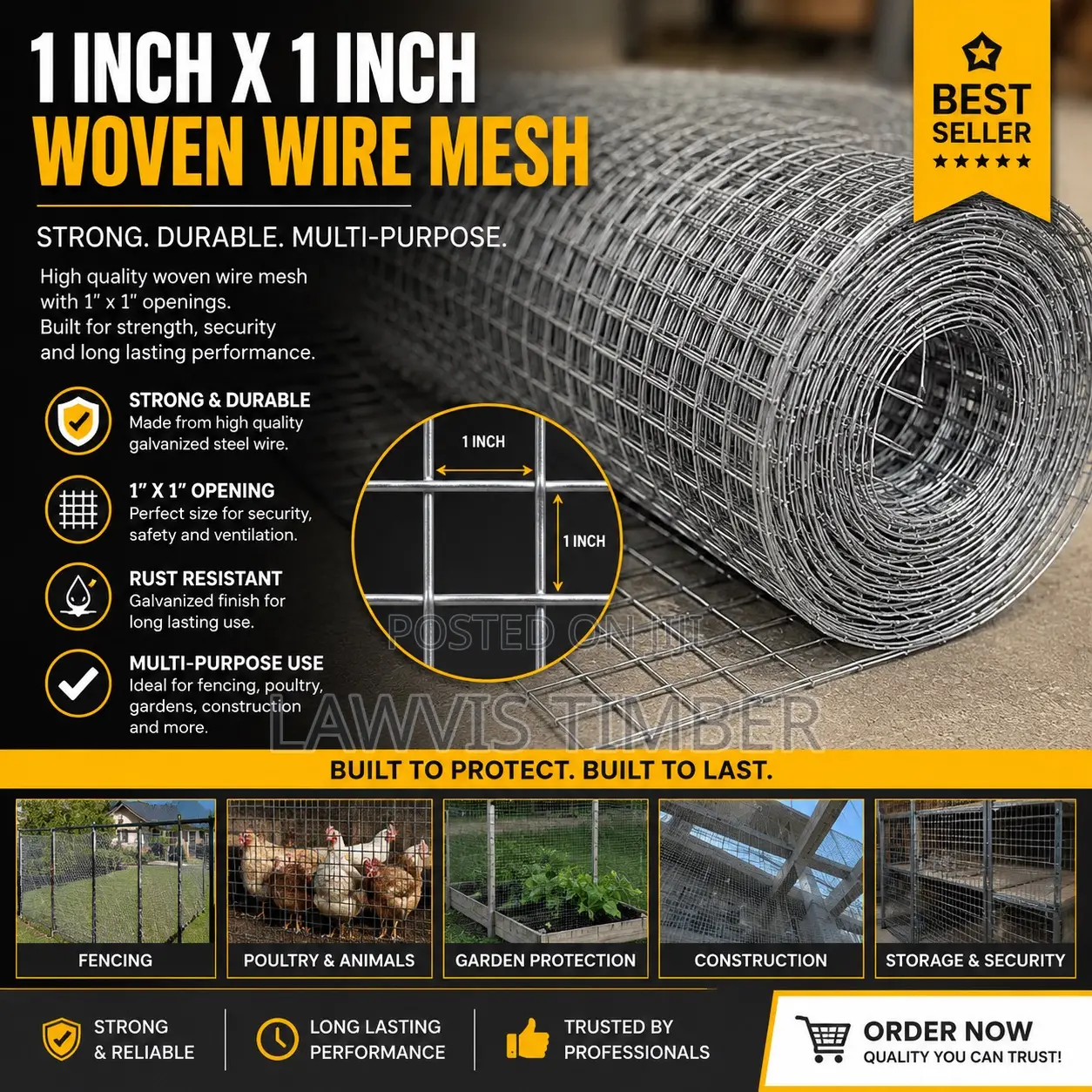 Premium Galvanized Woven Wire Mesh 1” X 1”