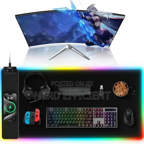 Large Led Mousepad With Wireless Charging Ports And