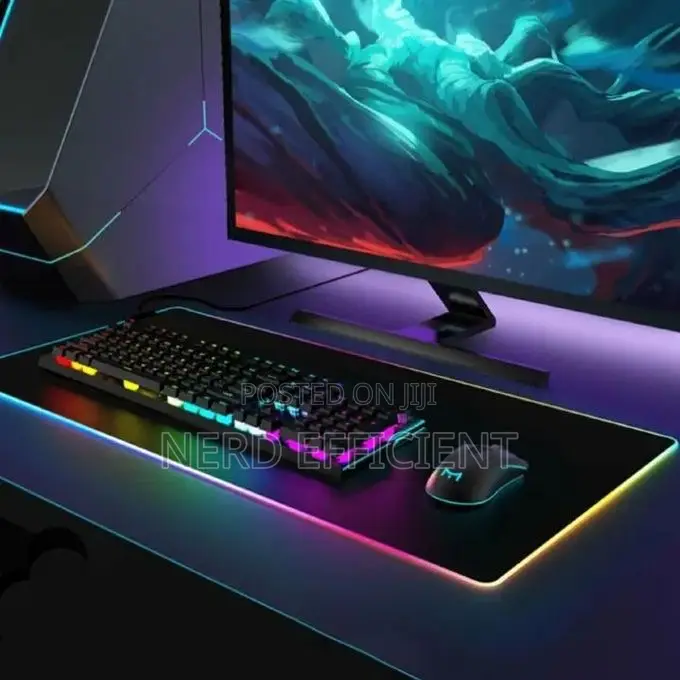 Large Led Mousepad With Wireless Charging Ports And