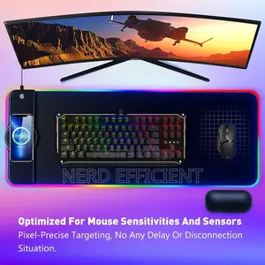 Large Led Mousepad With Wireless Charging Ports And