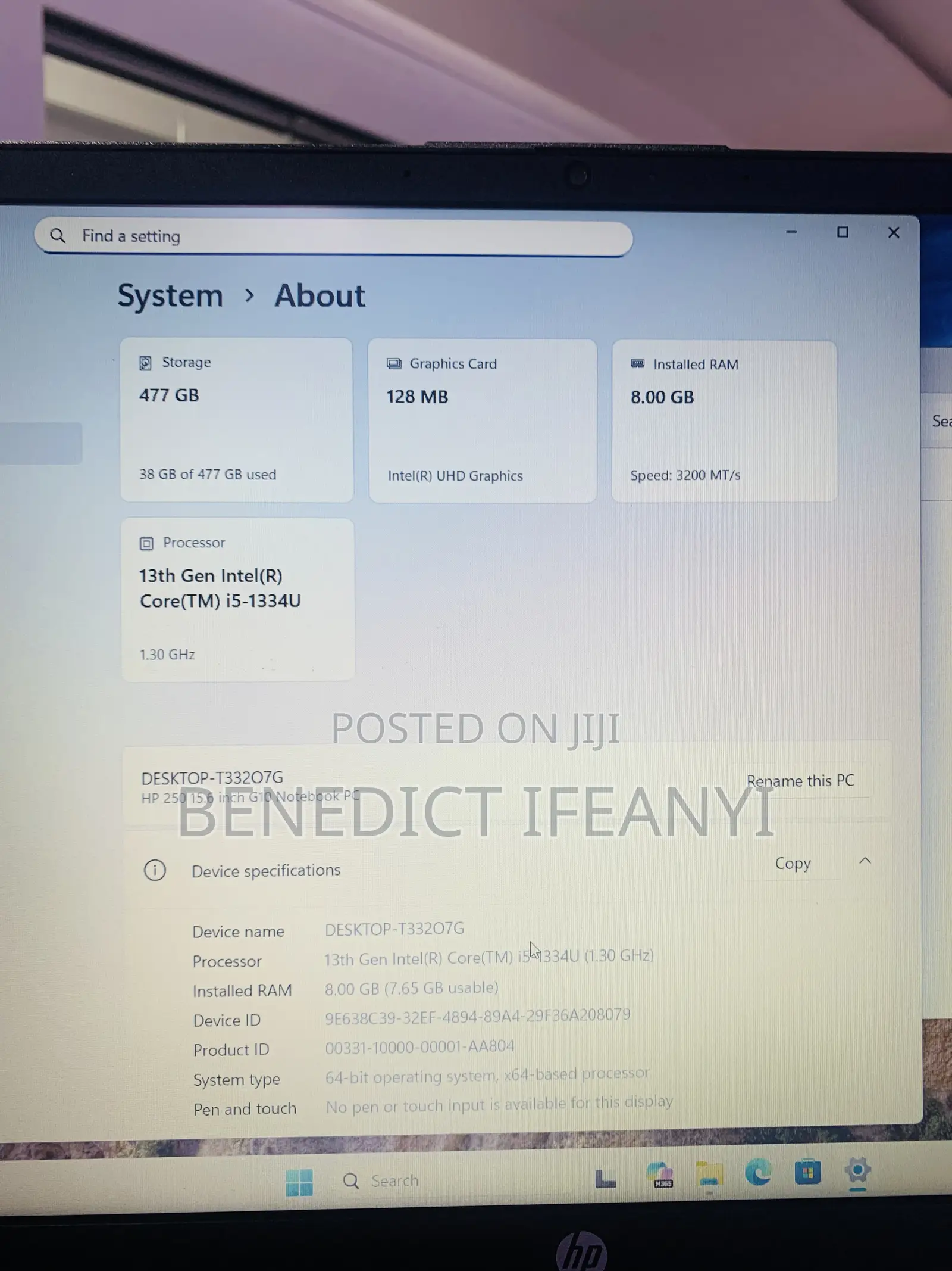 Laptop HP 250 G10 8GB Intel Core i5 SSD 512GB
