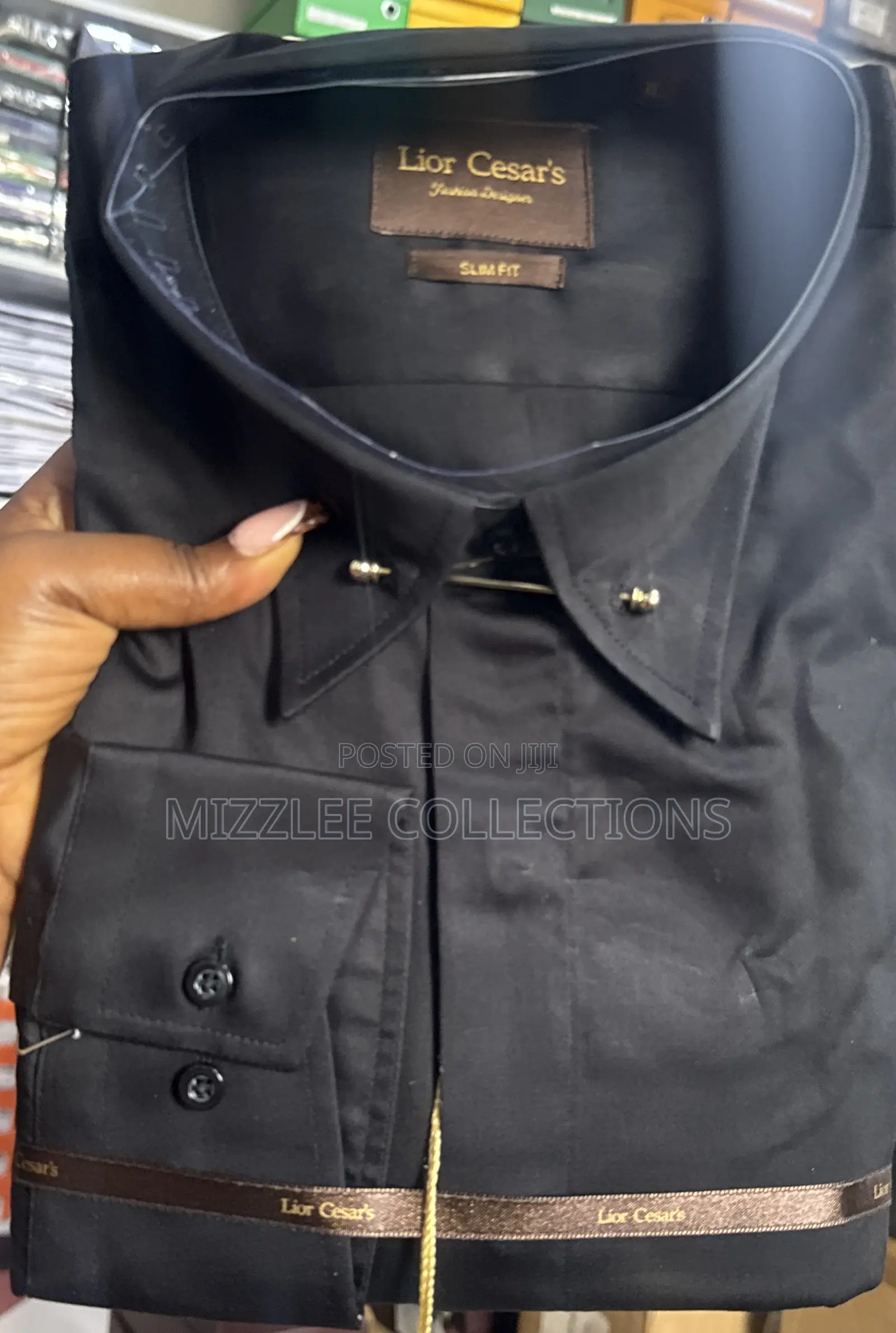 Luxury Black Men Lior Cesar’S Pin Collar Shirt M-3xl