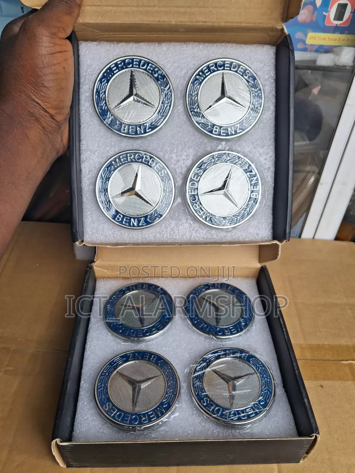 Mercedes-Benz Silver Blue Wheel Centre Caps Set of 4pcs Floating