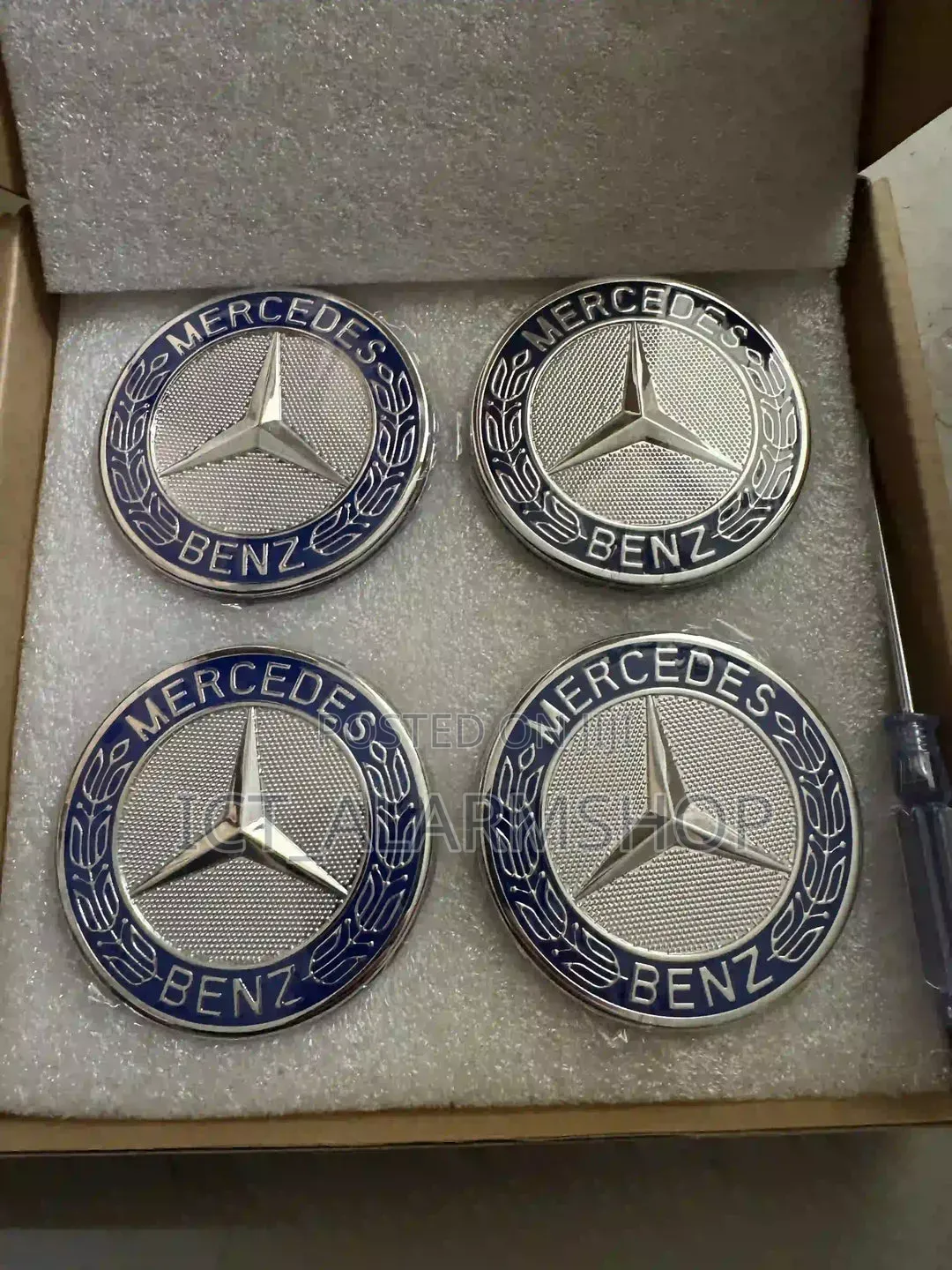 Mercedes-Benz Silver Blue Wheel Centre Caps Set of 4pcs Floating