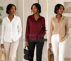 She by as - Women’S Classic Buttoned Shirts (White, Burgundy, Beige)
