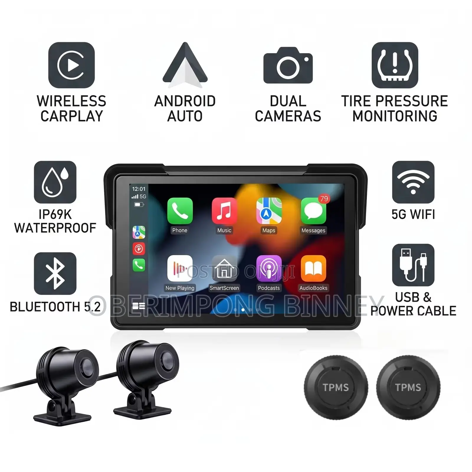 7 Inches Motorcycle Carplay and Navigation Display With Dual Cameras