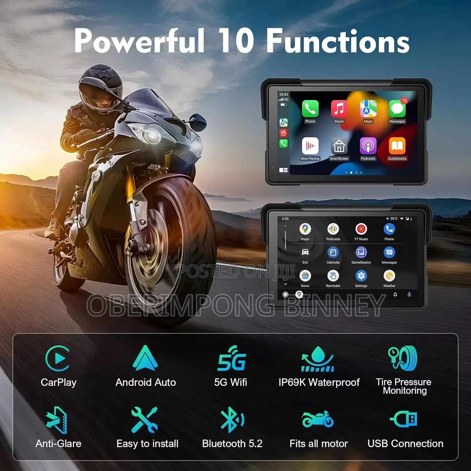 7 Inches Motorcycle Carplay and Navigation Display With Dual Cameras