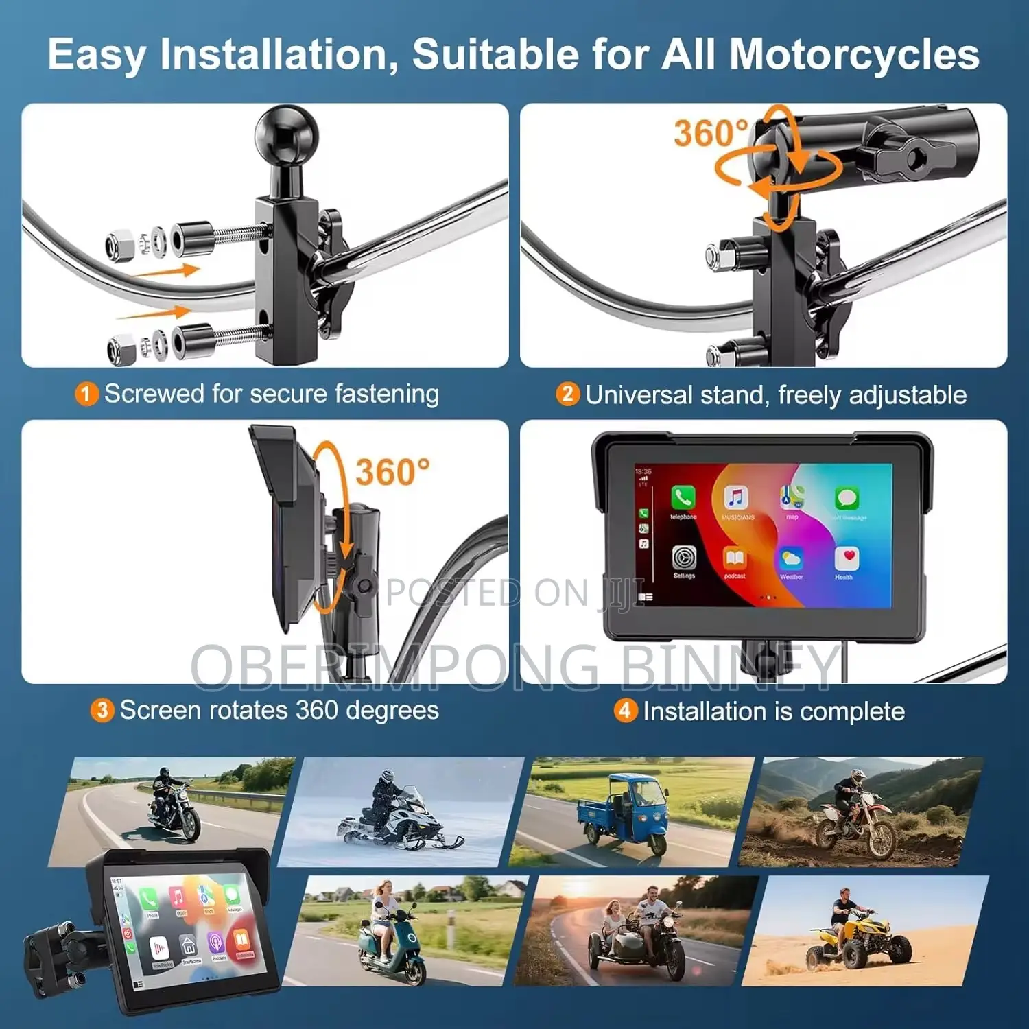 7 Inches Motorcycle Carplay and Navigation Display With Dual Cameras