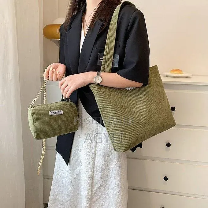 2-Piece Women’S Corduroy Tote Bag Set