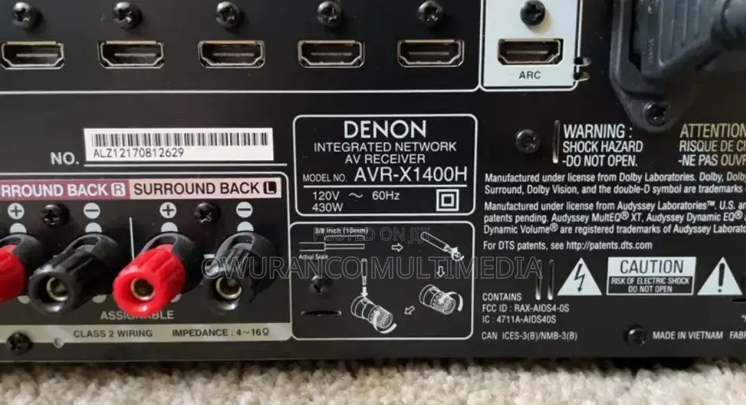 Denon Avr-X1400h 7.2 Channel Full Ultra Hd Av Receiver