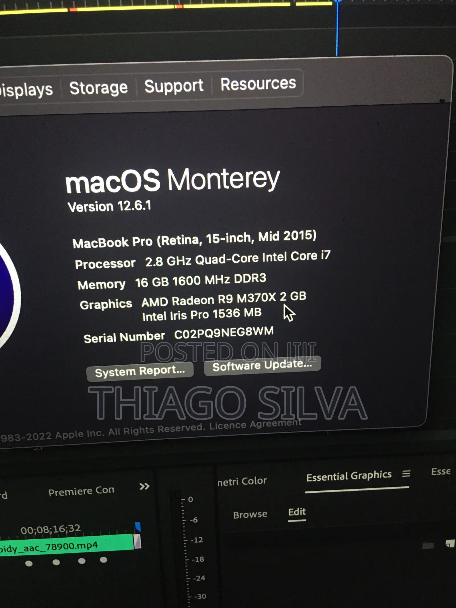 Laptop Apple MacBook Pro 2015 16GB Intel Core i7 SSD 512GB