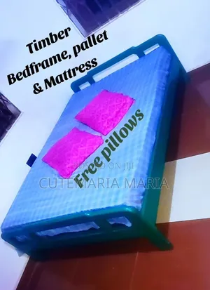 Double Bed Bedframe, Pallet and Foam Mattress