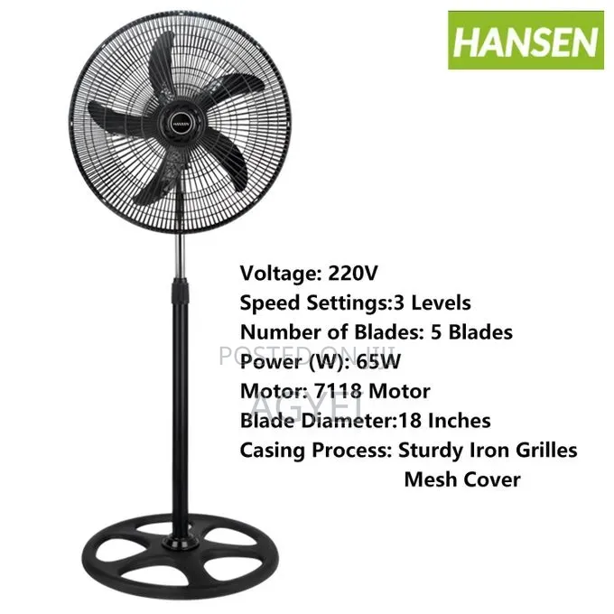 Hansen 18 Inch 3-Speed Low Noise Standing Fan