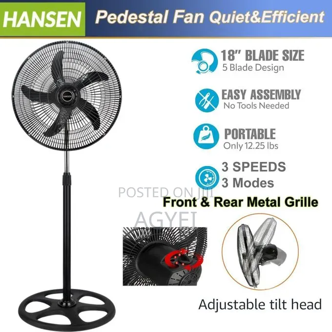 Hansen 18 Inch 3-Speed Low Noise Standing Fan