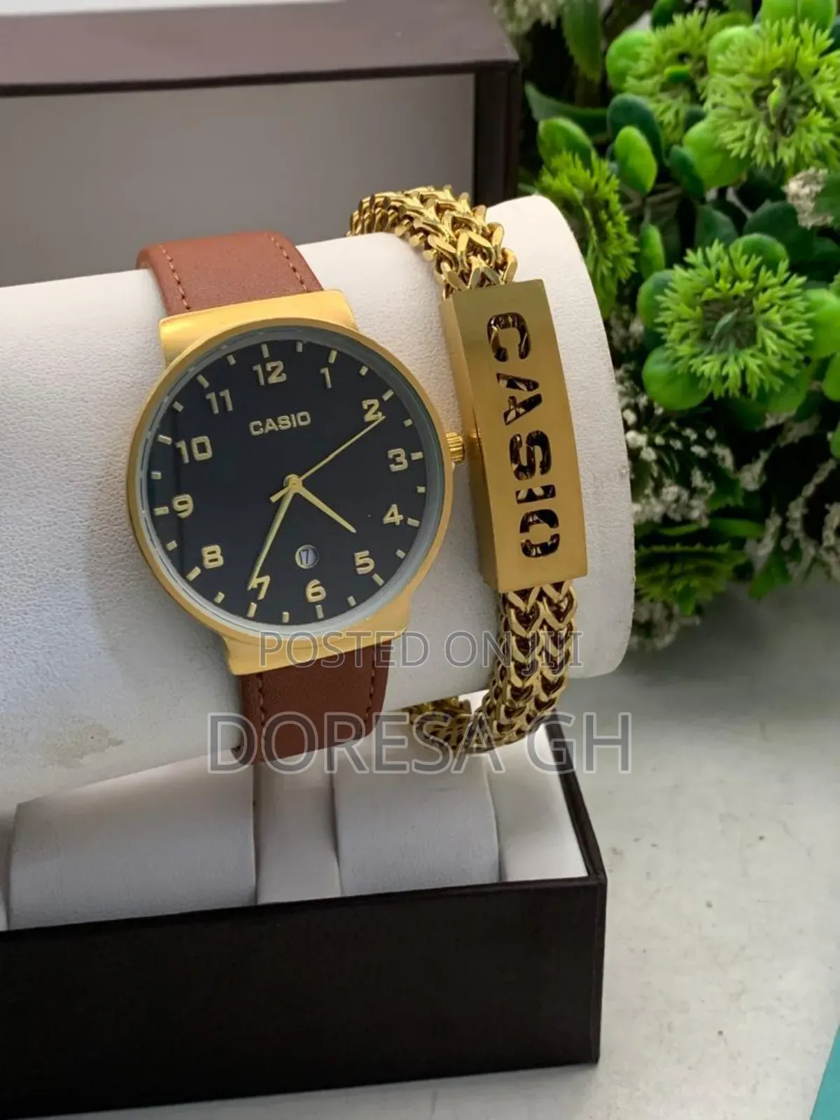 Casio Leather Watch With Stainless Steel Bracelet – Gift Set for Men