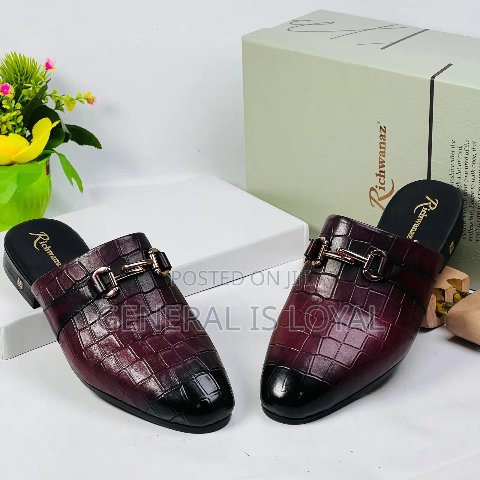 Richwanz Wine Leather Men’S Halfshoes With Solid Sole