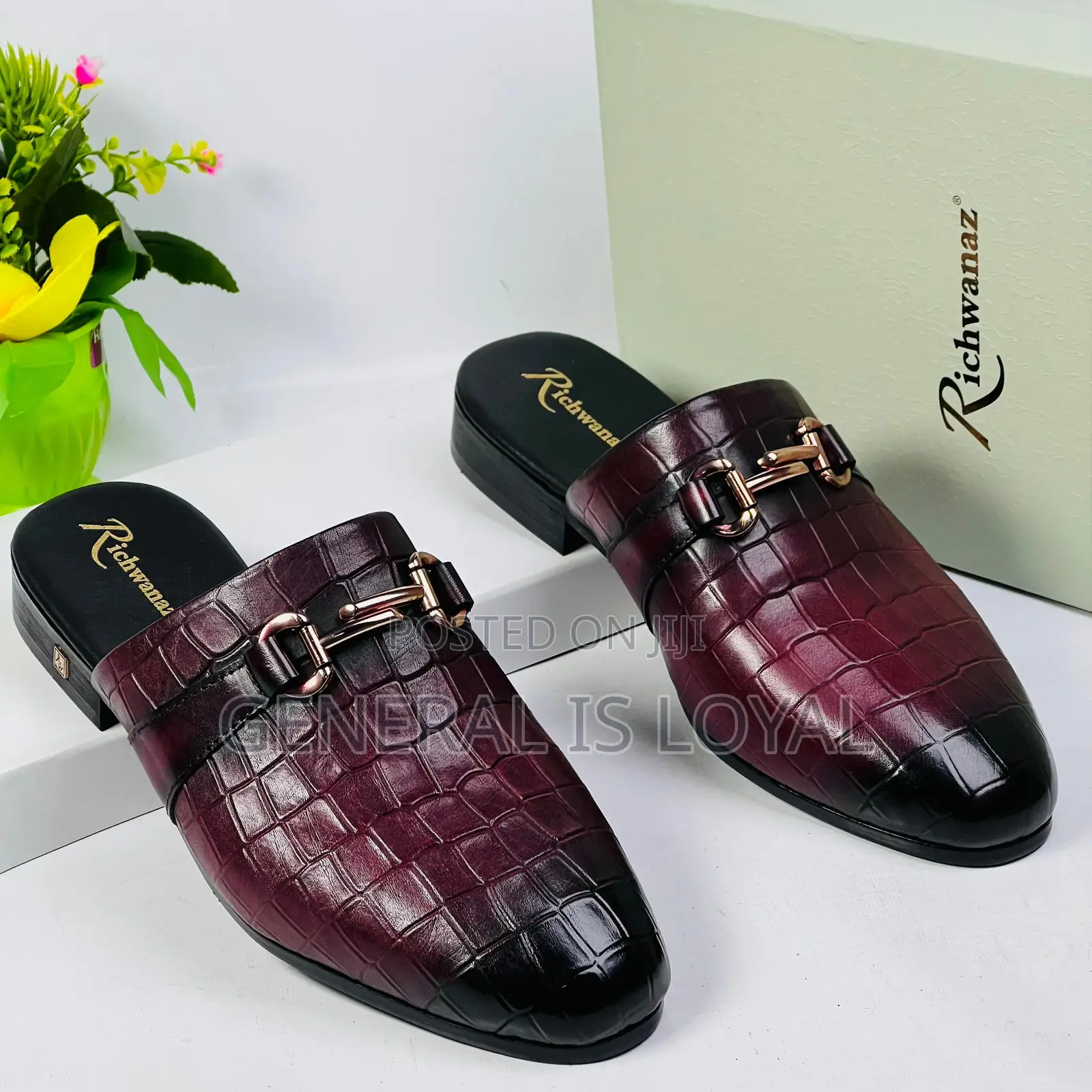 Richwanz Wine Leather Men’S Halfshoes With Solid Sole