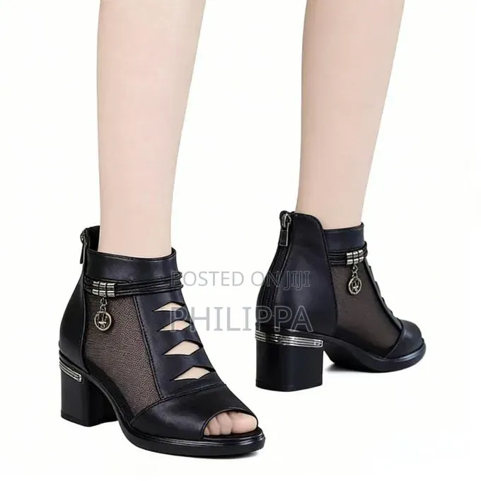 Women's Mesh Cutout Mid-Heel Sandal Boots