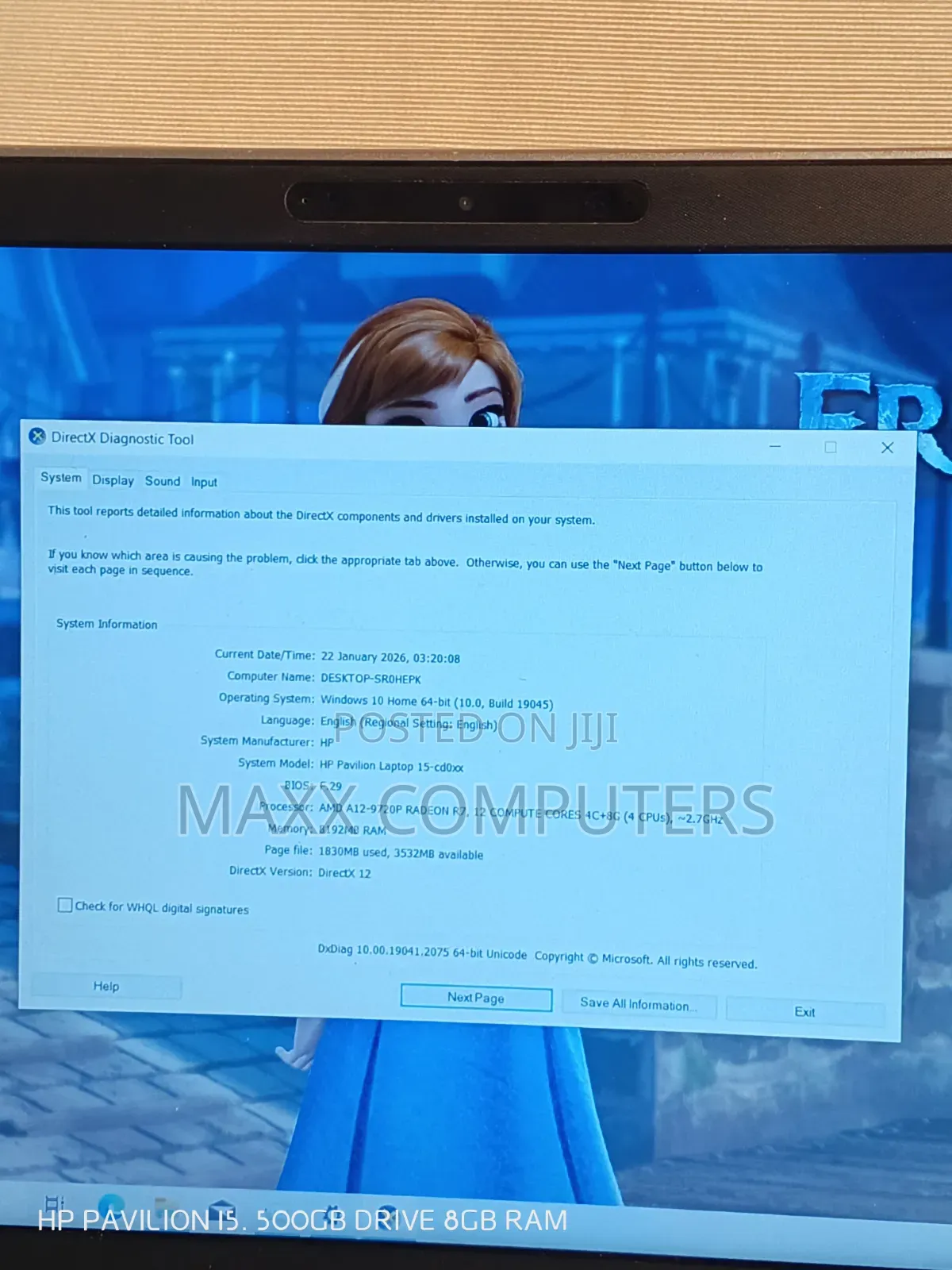 Laptop HP Pavilion 15 8GB AMD Ryzen HDD+SSD 500GB
