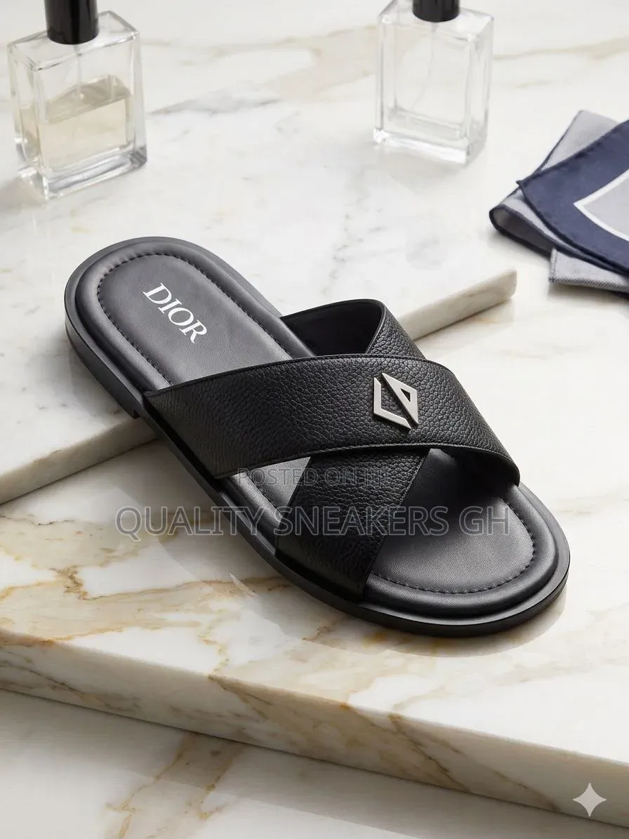 Dior Black Leather Slippers