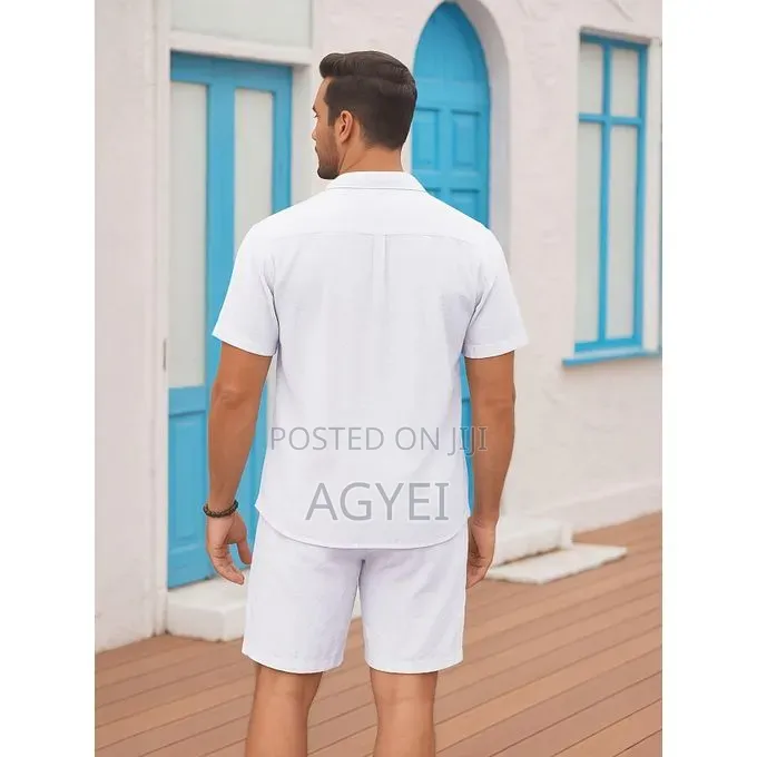 Men’S Cotton Shirt Shorts Set – Casual 2-Piece Outfit