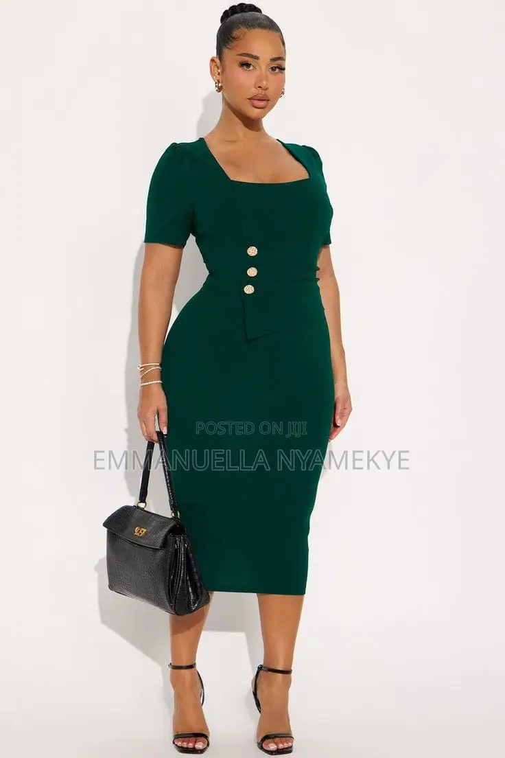 Short-Sleeved Pencil Midi Dress