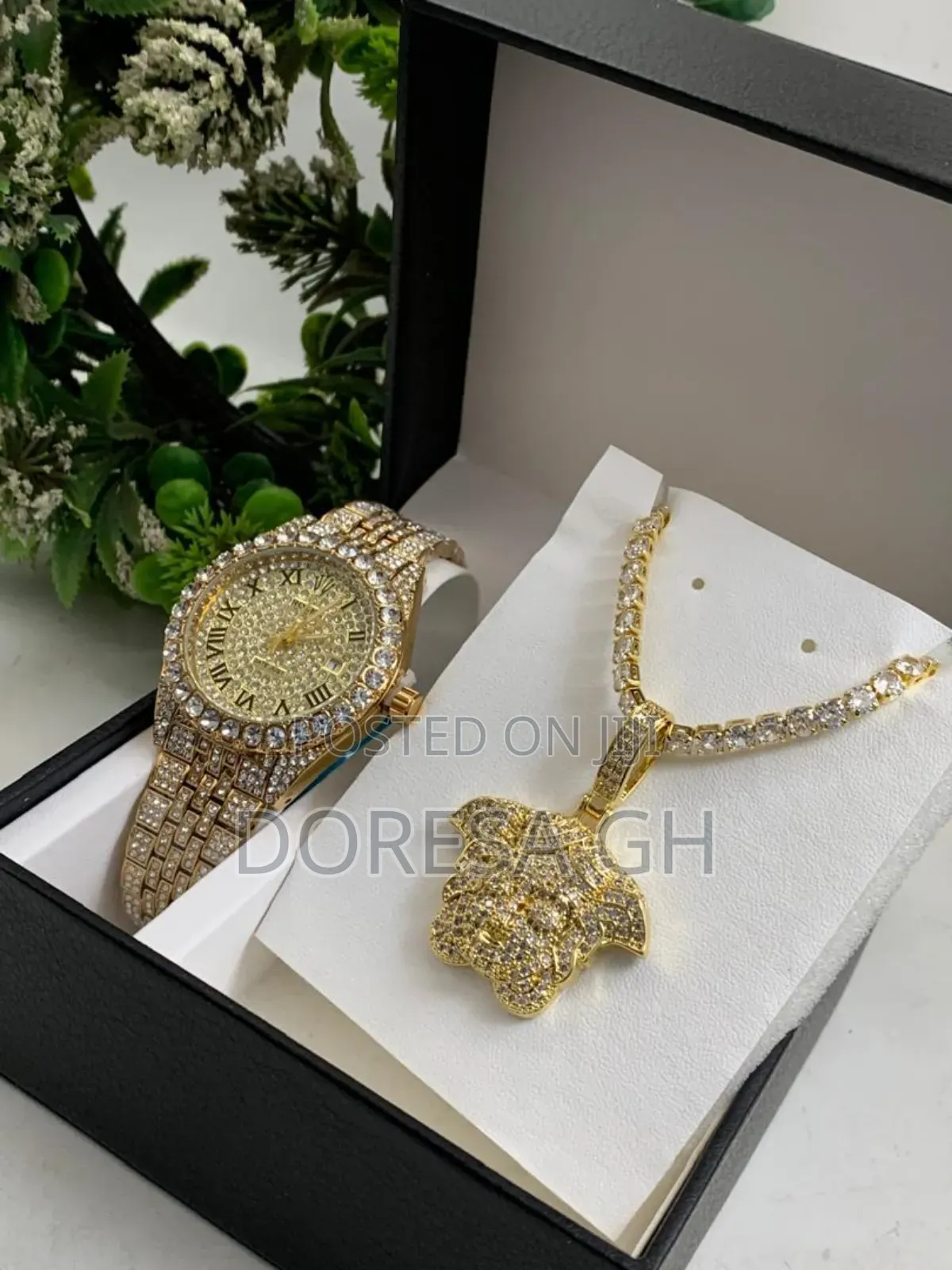 Iced Watch Necklace With Pendant Set for Men – Gift Set
