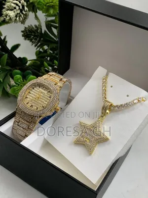 Iced Watch Necklace With Pendant Set for Men – Gift Set