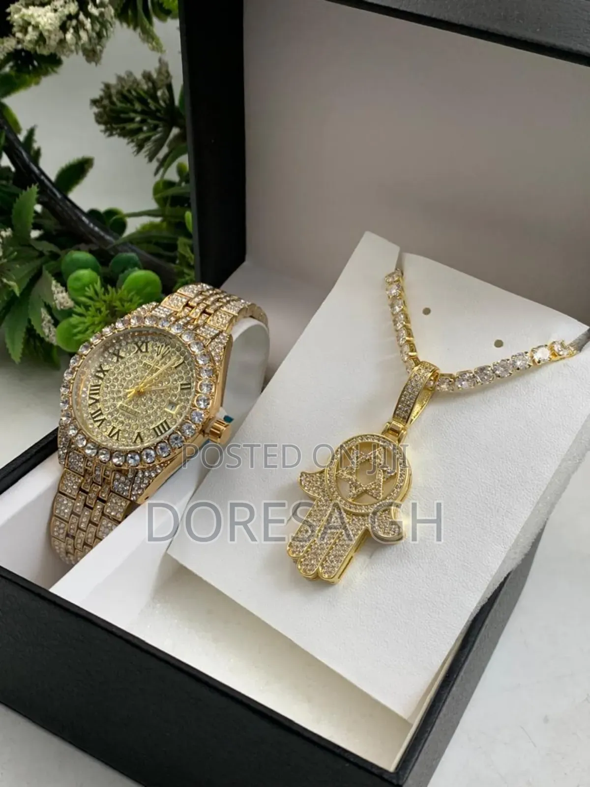Iced Watch Necklace With Pendant Set for Men – Gift Set