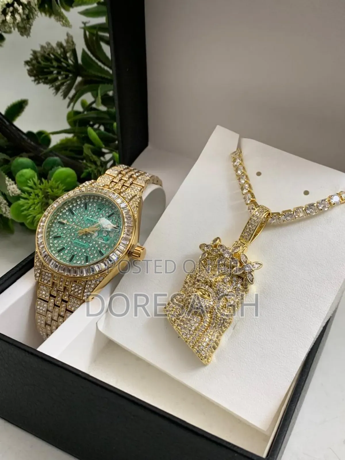 Iced Watch Necklace With Pendant Set for Men – Gift Set