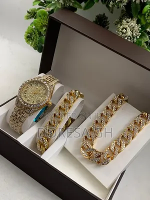 Iced Watch With Matching Iced Bracelet Necklace – Men's Gift Set