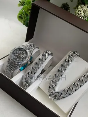 Iced Watch With Matching Iced Bracelet Necklace – Men's Gift Set