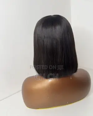 New Black 100% Human Hair 12 Inches Closure Bob Fringe Wig