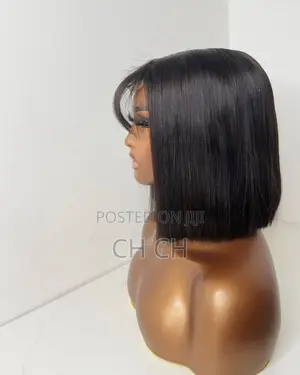 New Black 100% Human Hair 12 Inches Closure Bob Fringe Wig