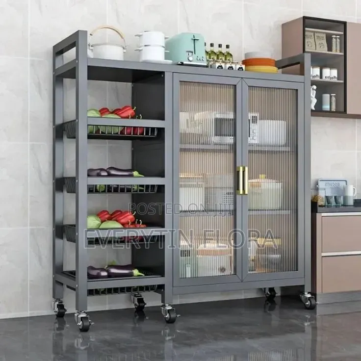 Multi Purpose Storage Cabinet With Glass Door and Wire Basket