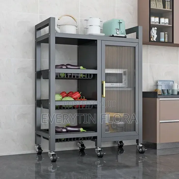 Multi Purpose Storage Cabinet With Glass Door and Wire Basket