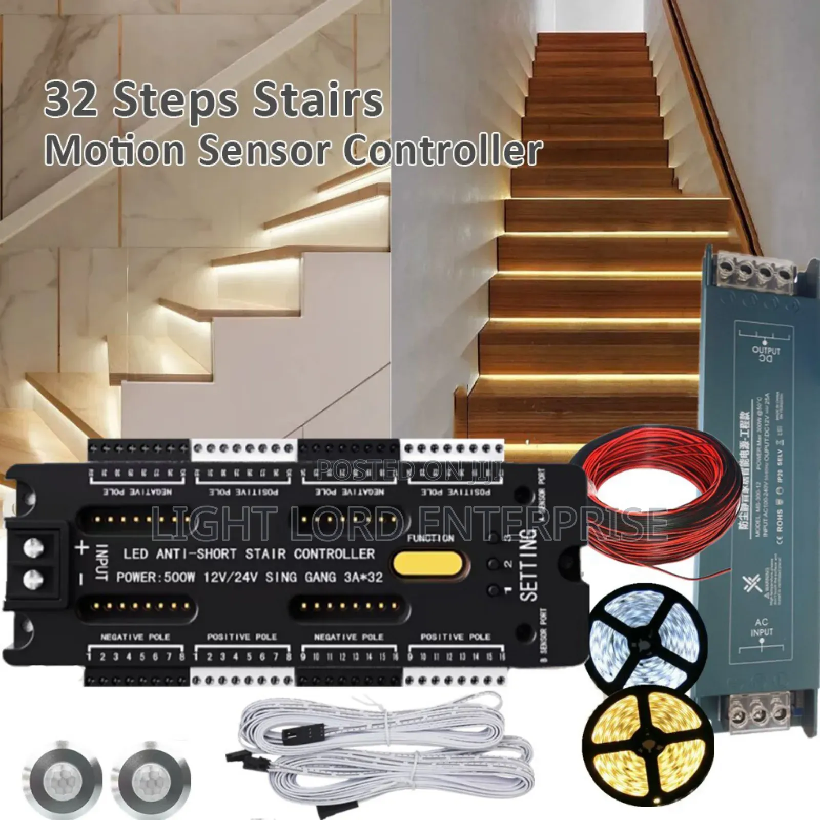 10meters Cob,24v)(400w 24v, Power Supply) and Staircase Controller