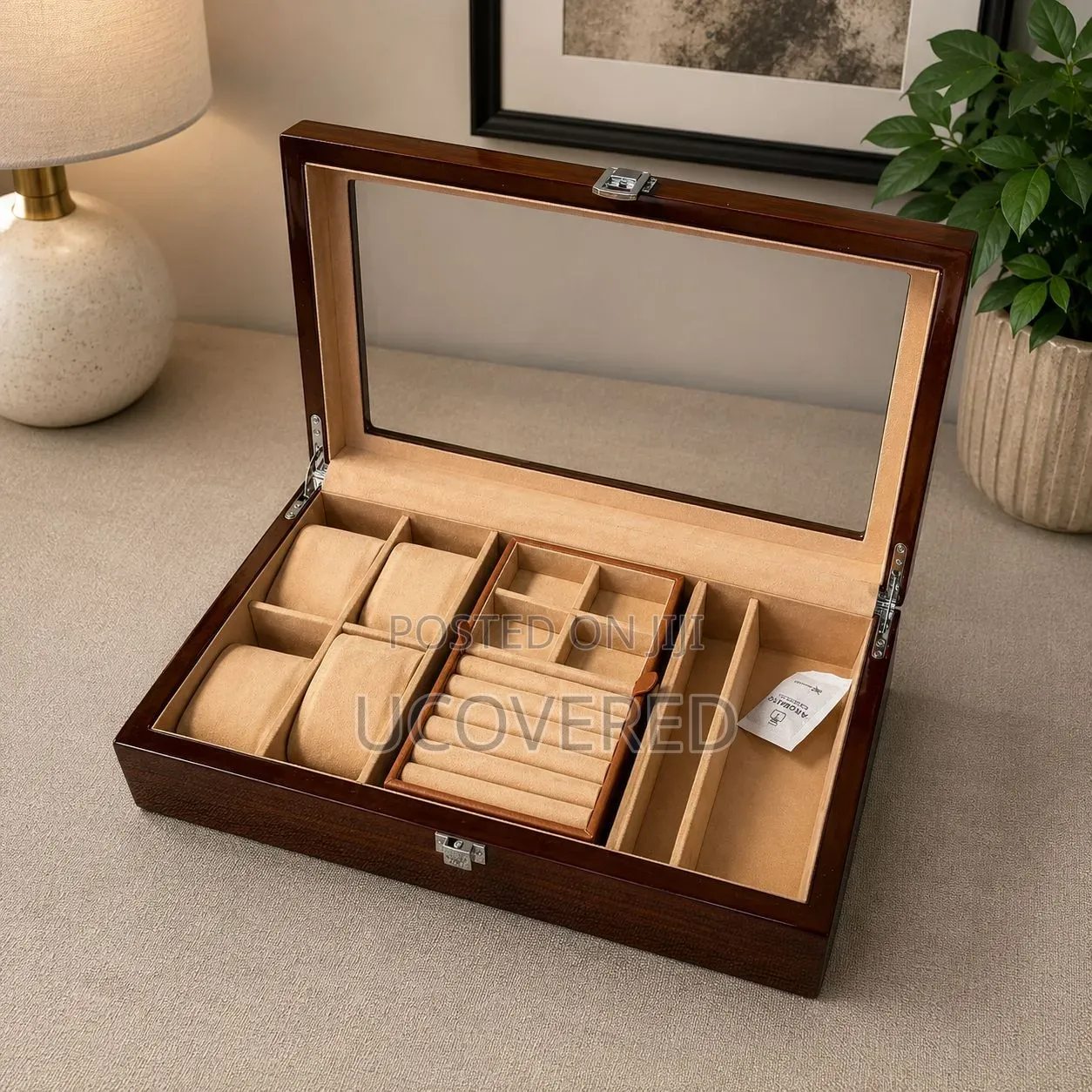 Polished Wood Watch and Jewelry Organizer Case