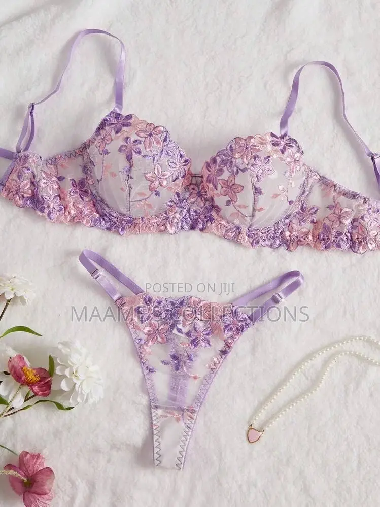 Floral Embroidered Women's Lingerie Bra and Panty Set