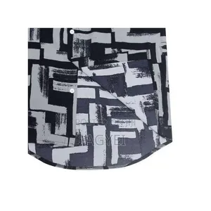 Men’S Printed Short Sleeve Shirt – Black White Abstract Design