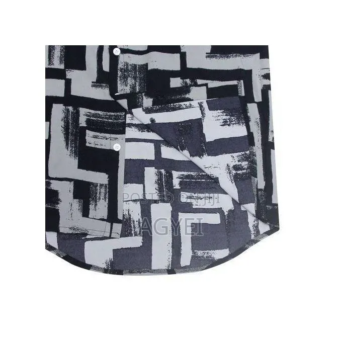 Men’S Printed Short Sleeve Shirt – Black White Abstract Design