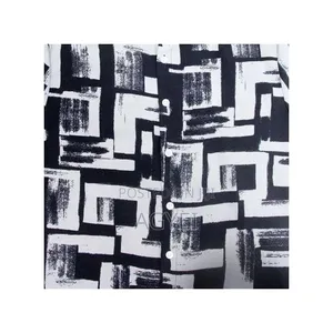 Men’S Printed Short Sleeve Shirt – Black White Abstract Design