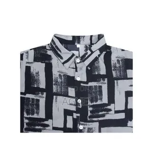 Men’S Printed Short Sleeve Shirt – Black White Abstract Design