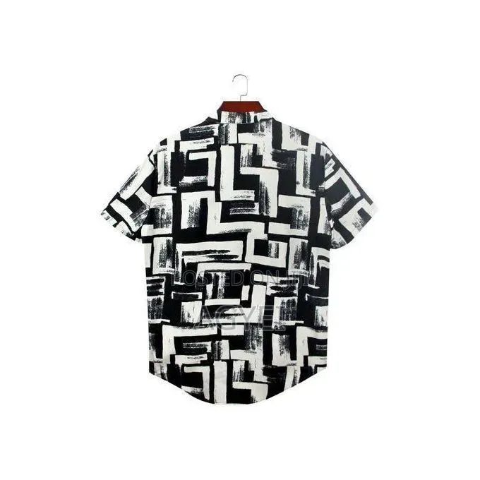 Men’S Printed Short Sleeve Shirt – Black White Abstract Design