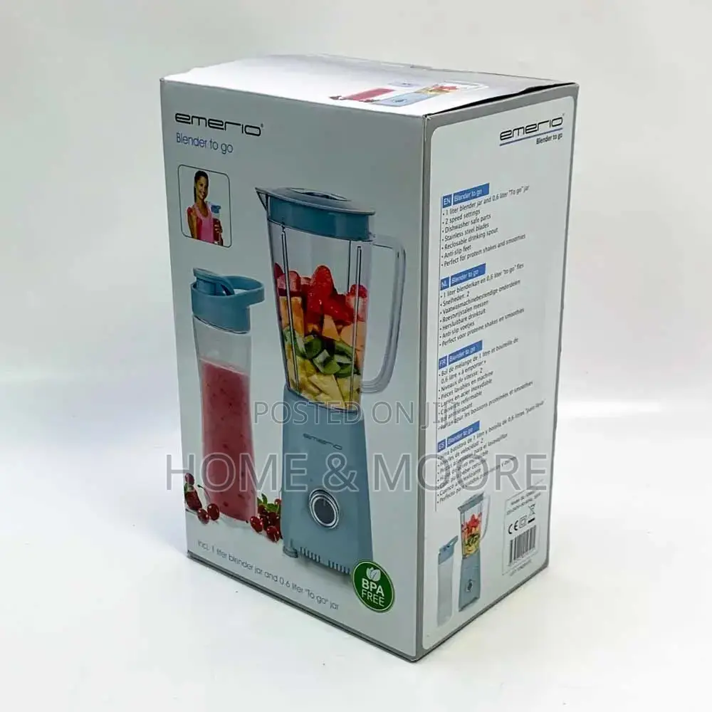 Emerio, 1 Liter Mixing Container and 0.6 Liter to-Go Container.