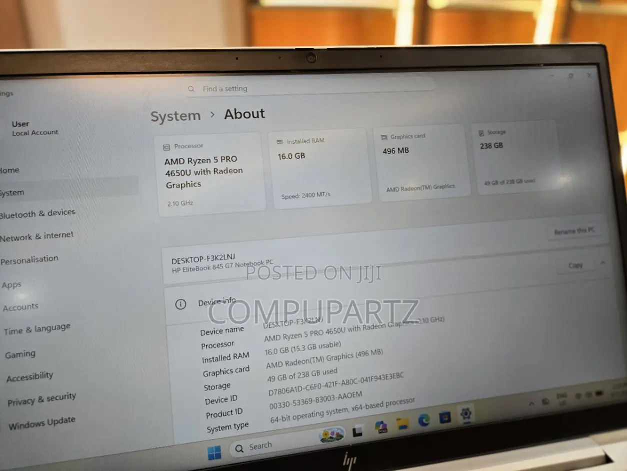 Laptop HP EliteBook 845 G7 16GB AMD Ryzen 5 SSD 256GB