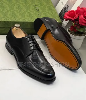 Genuine Leather Gucci Men's Lace Up Shoes Size 39 -46 Black