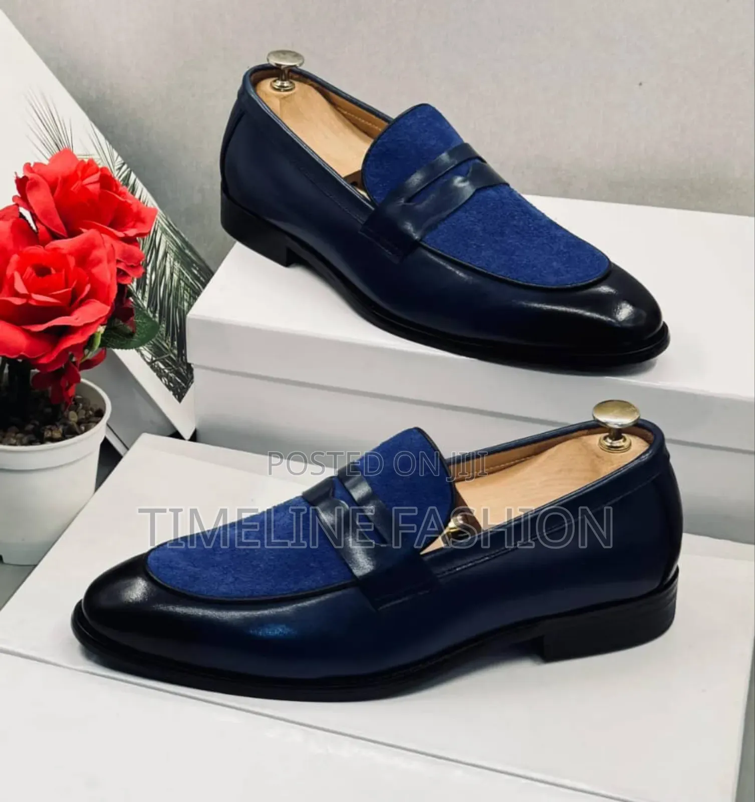 Blue and Black Versace Executive Men's Suede Leather Shoes